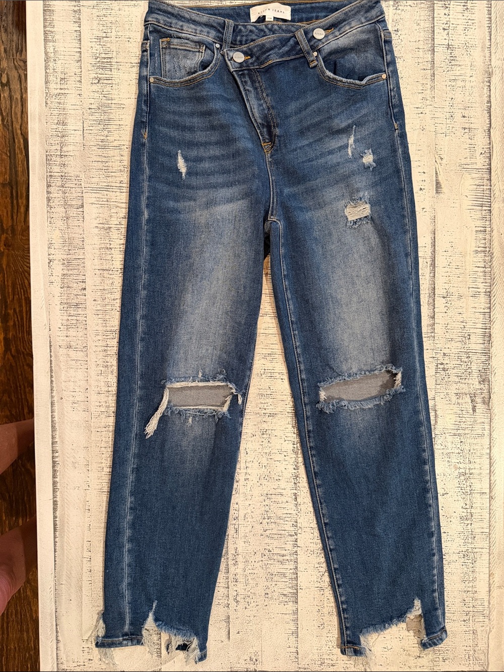 Risen High-Rise Distressed Blue Jeans - Picture 2 of 5